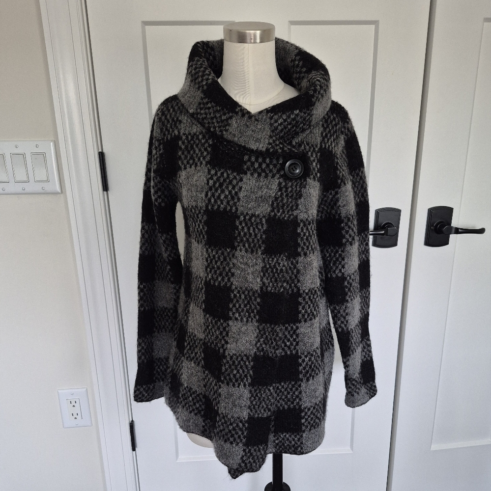 Ellen Tracy Cardigan / Jacket Gray Black Buffalo Plaid Wool Blend Size M NEW - Picture 3 of 8